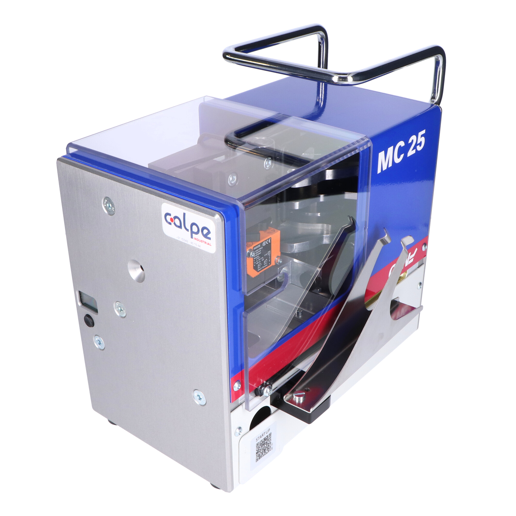 15-MC25 MC 25 De MC 25 verwerkt adereindhulzen in cassette.
Standaard is deze elektrische strip- en krimpmachine inclusief verwisselbare onderdelen voor het verwerken
van 0,5-2,5 mm². De krimpstempels kunnen eenvoudig en veilig zonder gereedschap worden verwisseld.
Optioneel, biedt de uitbreidingskit de mogelijkheid om 0,25-0,34 mm² adereindhulzen te verwerken.