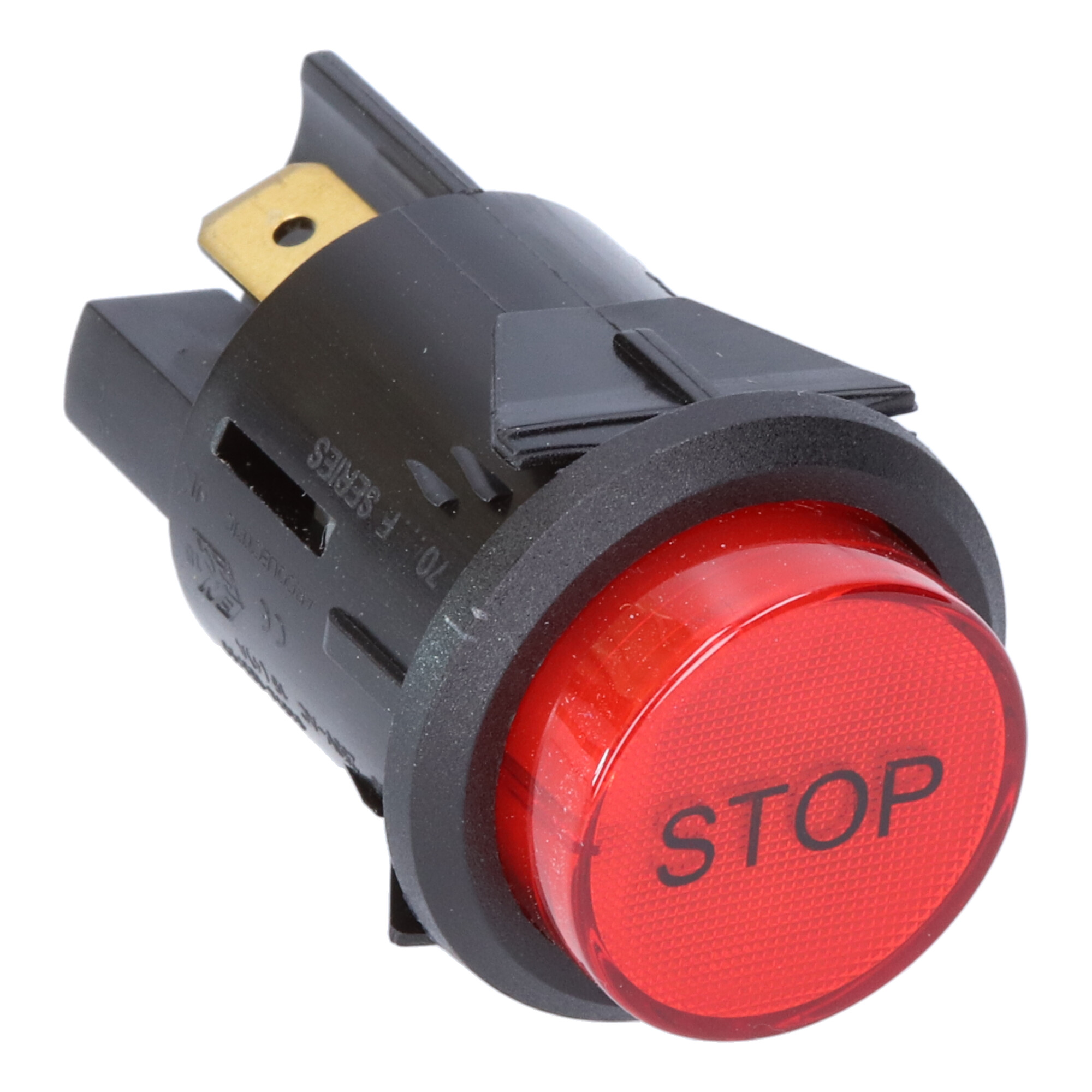 40C7053AFNAP Drukschak.: 2P 16A/250V (I-0/L) zw/rood ["stop"]